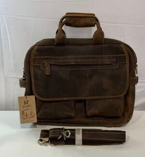 KATTEE CRAZY HORSE LEATHER BRIEFCASE CROSSBODY BAG